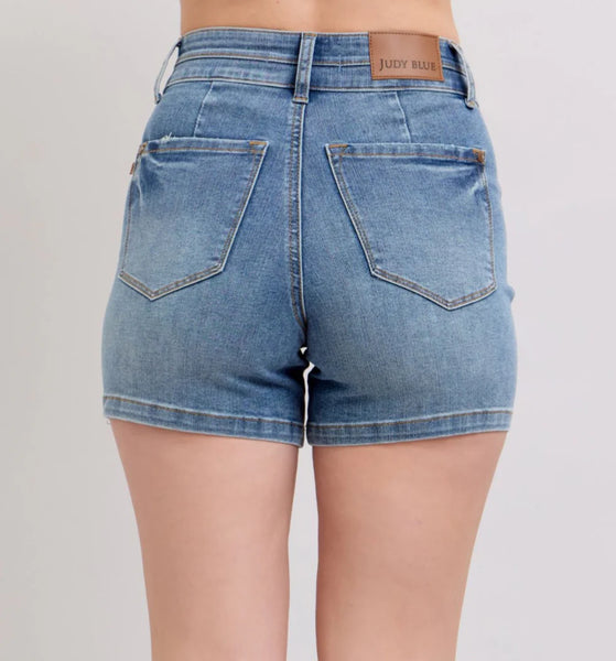 Judy Blue HW Tummy Control Cool Denim Double Waistband Shorts