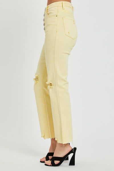 Rise HR Crop Straight Jean in Pale Yellow