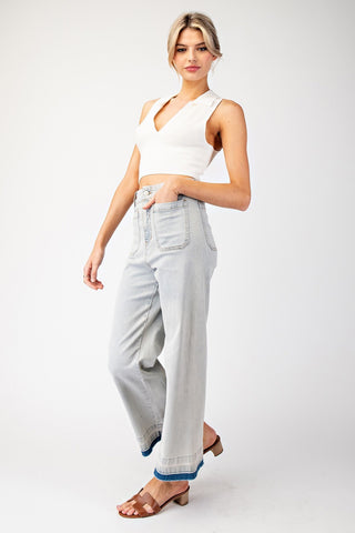 Mineral Wash Denim Cropped Pant