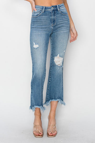 Risen HR Crop Flare Fray Hem Jean