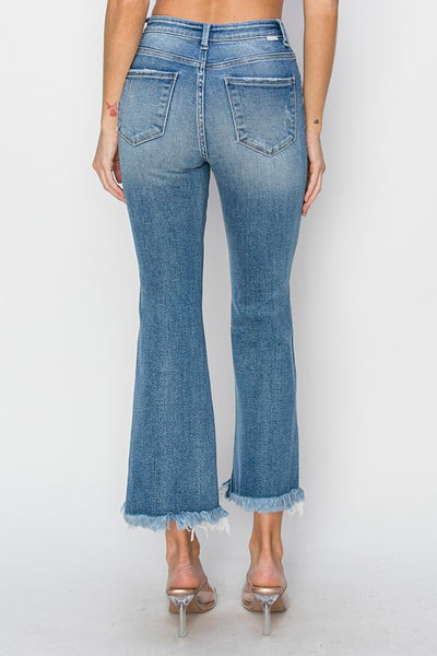 Risen HR Crop Flare Fray Hem Jean