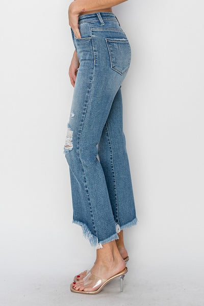 Risen HR Crop Flare Fray Hem Jean