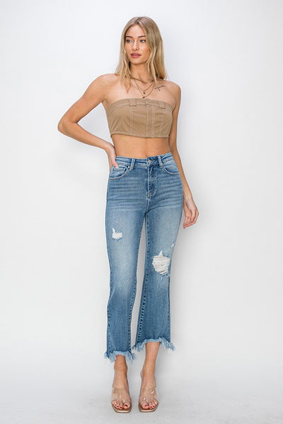 Risen HR Crop Flare Fray Hem Jean