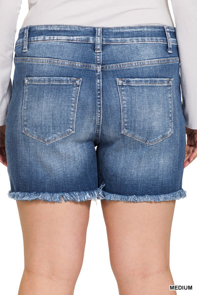 Denim Fray Shorts Curvy