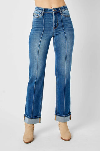 Judy Blue HW Front Seam Detail & Cuffed Straight Jean
