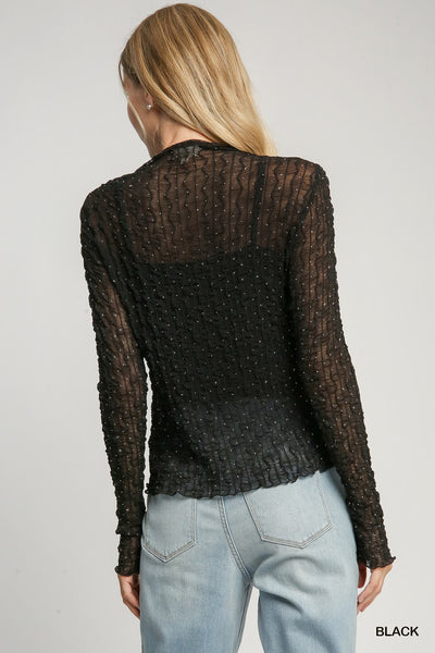 Mock Neck Embellished Lace Top