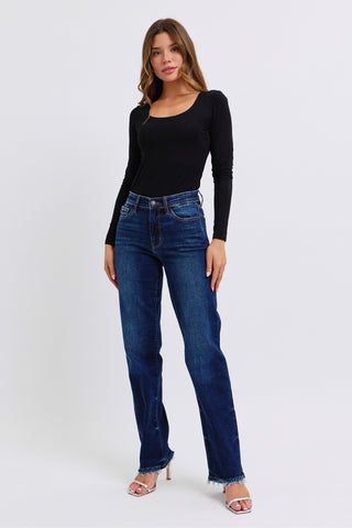 Judy Blue MR Straight Leg Fray Hem Jean