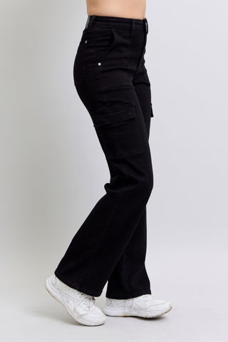 Judy Blue HW Cargo  Wide Leg Jean in Black