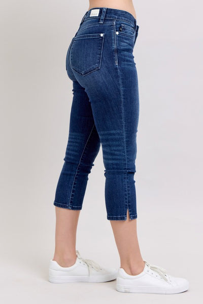 Judy Blue Super Dark Wash Capri w/ Side Slit