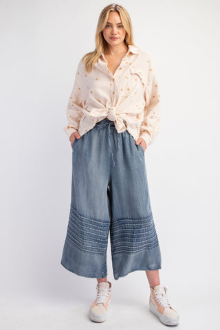 Wide Leg Denim Chambray Crop