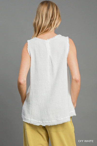 Sleeveless Frayed Top