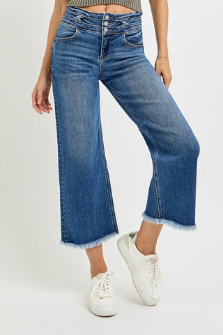 Risen HR Crop Wide w/Wide Band Detail Jean