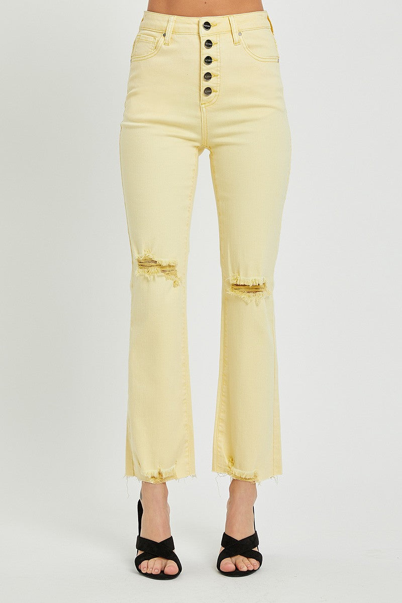 Rise HR Crop Straight Jean in Pale Yellow