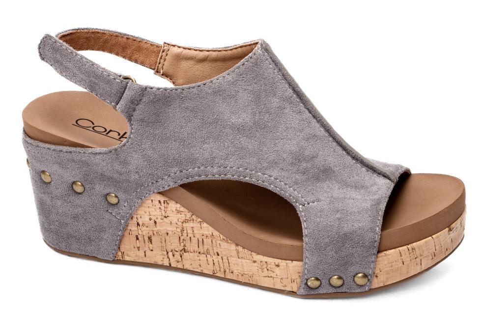 Corkys Carley Wedge Light Grey Faux Suede